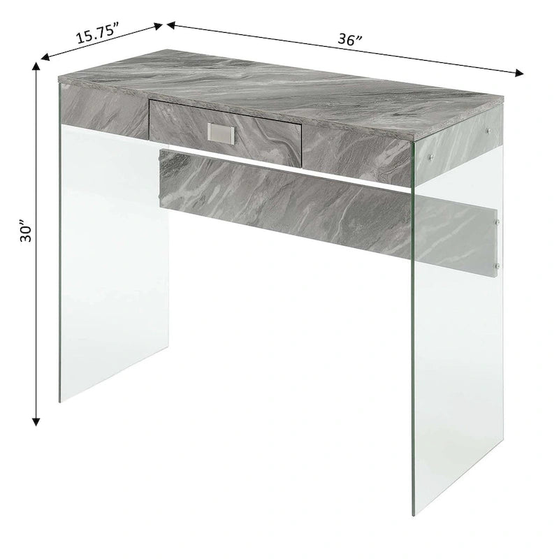 Bureau moderne en verre de 36 po avec 1 tiroir et panneaux latéraux en verre trempé