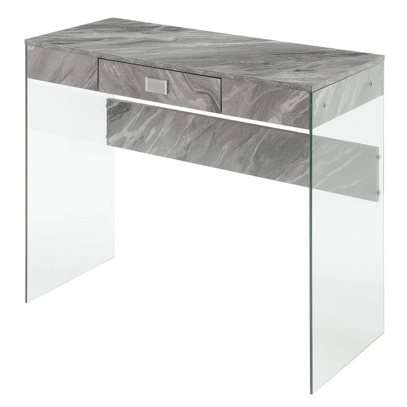 Bureau moderne en verre de 36 po avec 1 tiroir et panneaux latéraux en verre trempé