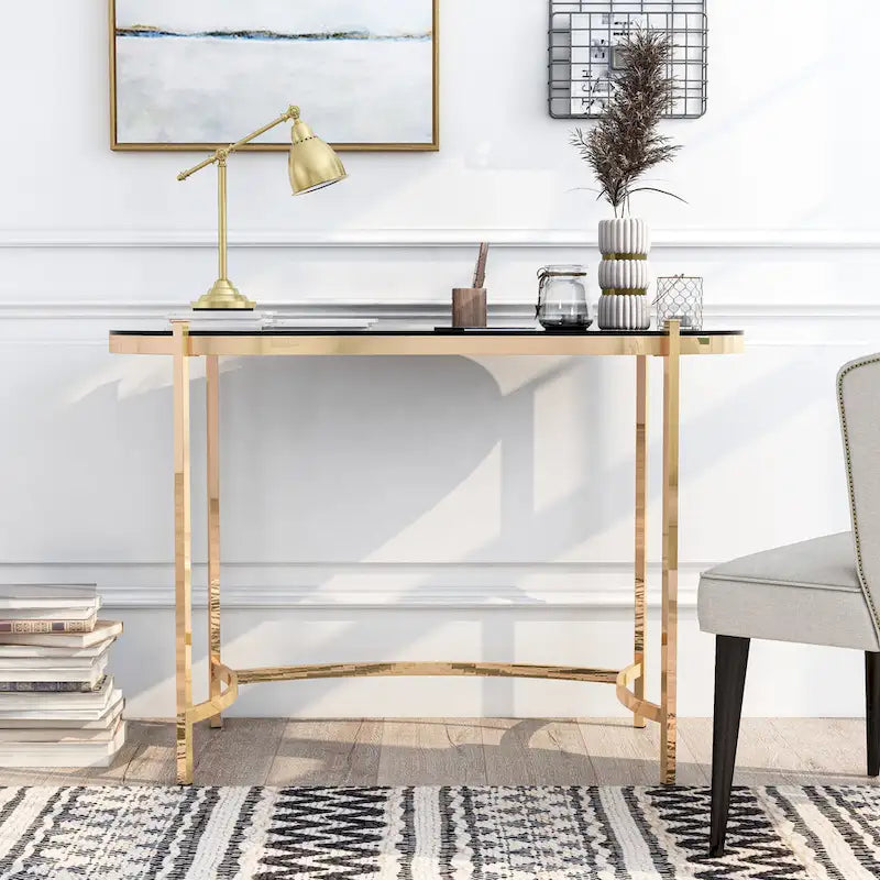 Allade Modern Gold 44-inch Glass Computer Desk by Furniture of America