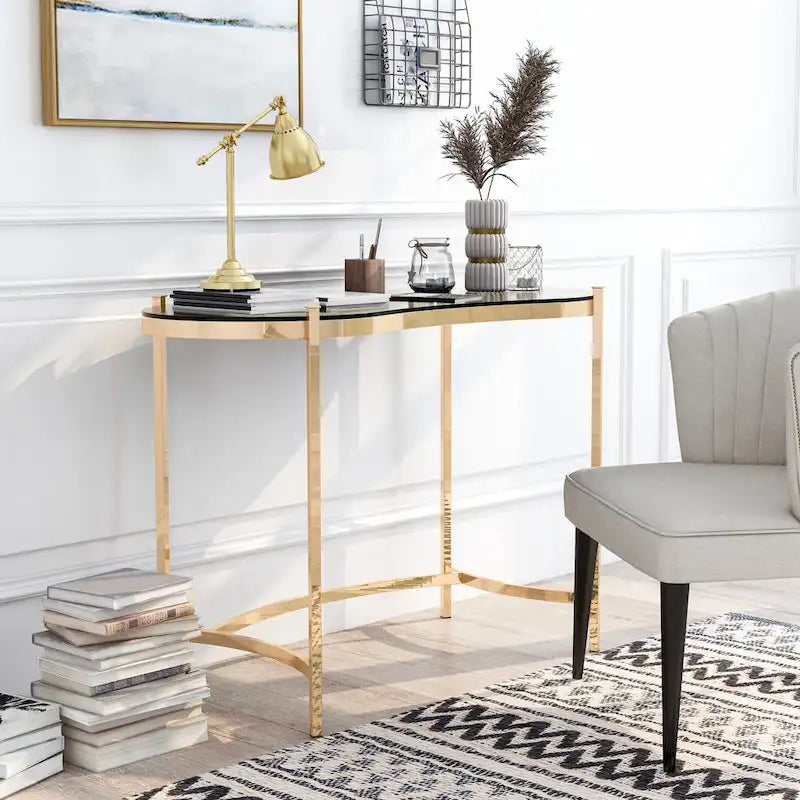 Bureau d'ordinateur en verre Modern Gold de 44 pouces