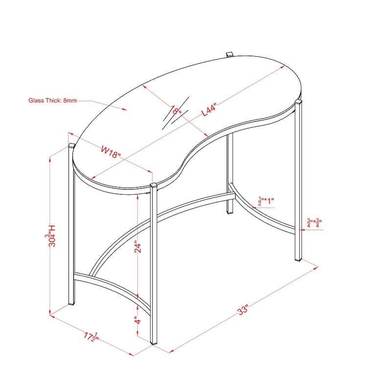 Bureau d'ordinateur en verre Modern Gold de 44 pouces