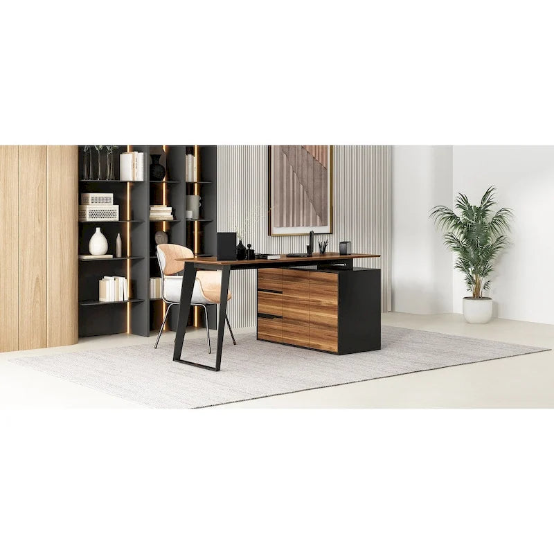 Bureau d'angle en L de 137,9 cm avec meuble de rangement réversible
