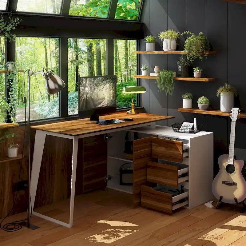 Bureau d'angle en L de 137,9 cm avec meuble de rangement réversible