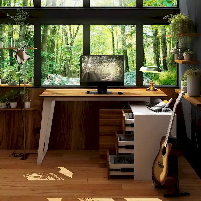 Bureau d'angle en L de 137,9 cm avec meuble de rangement réversible
