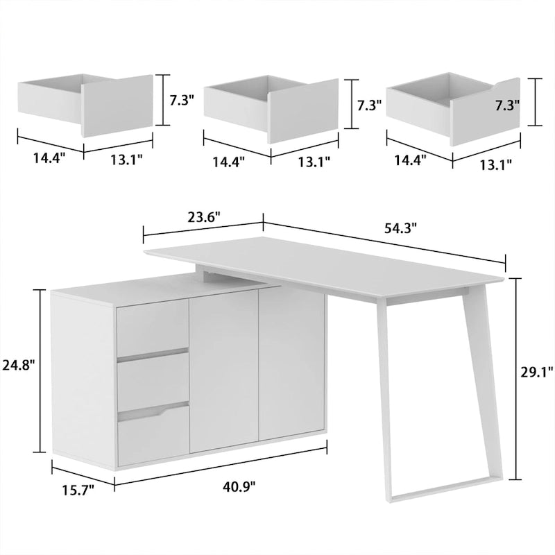 Bureau d'angle en L de 137,9 cm avec meuble de rangement réversible