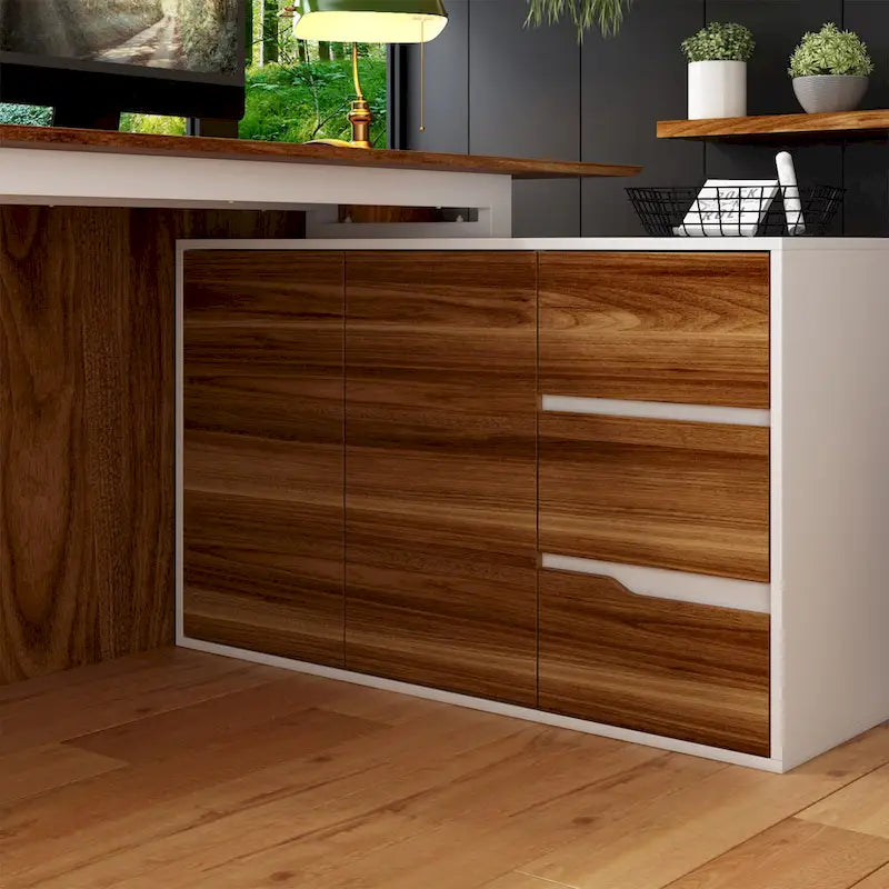 Bureau d'angle en L de 137,9 cm avec meuble de rangement réversible