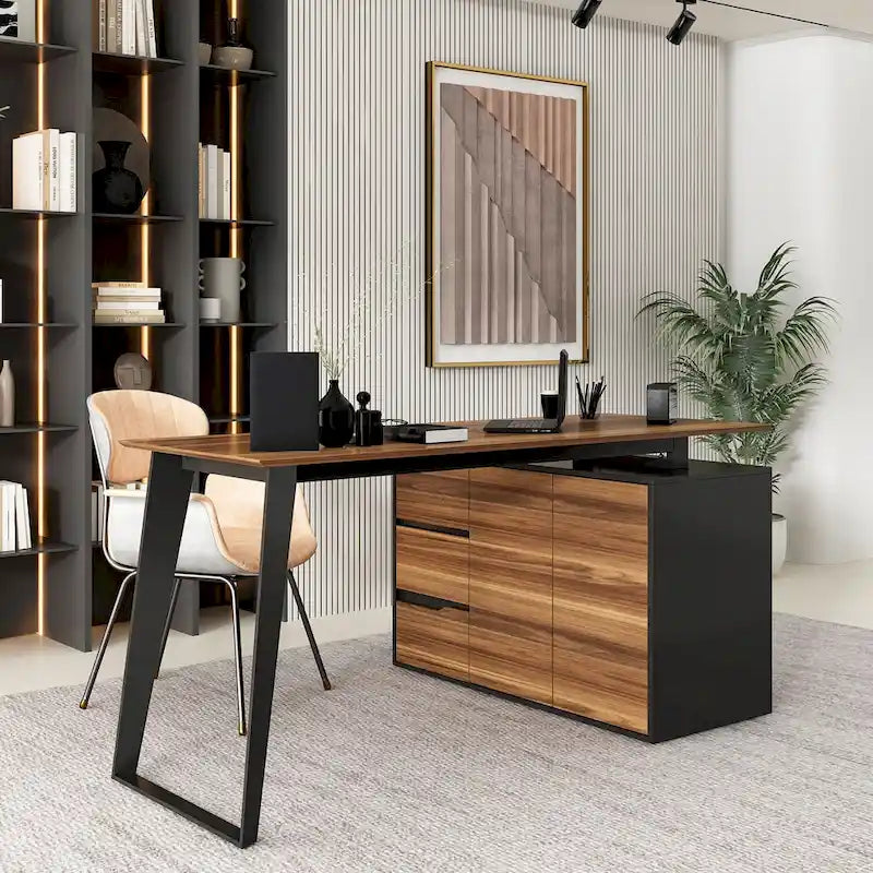 Bureau d'angle en L de 137,9 cm avec meuble de rangement réversible