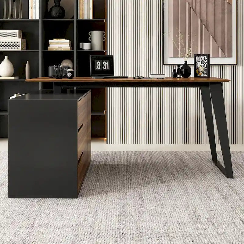 Bureau d'angle en L de 137,9 cm avec meuble de rangement réversible