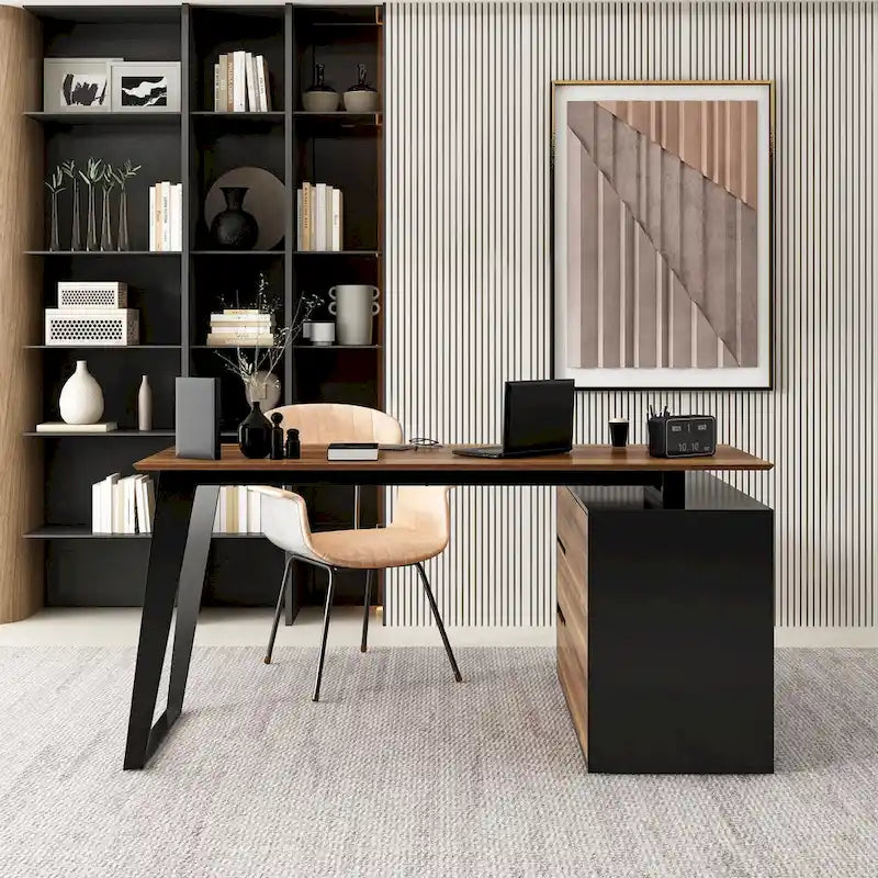 Bureau d'angle en L de 137,9 cm avec meuble de rangement réversible