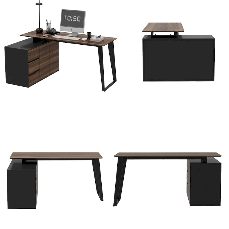 Bureau d'angle en L de 137,9 cm avec meuble de rangement réversible
