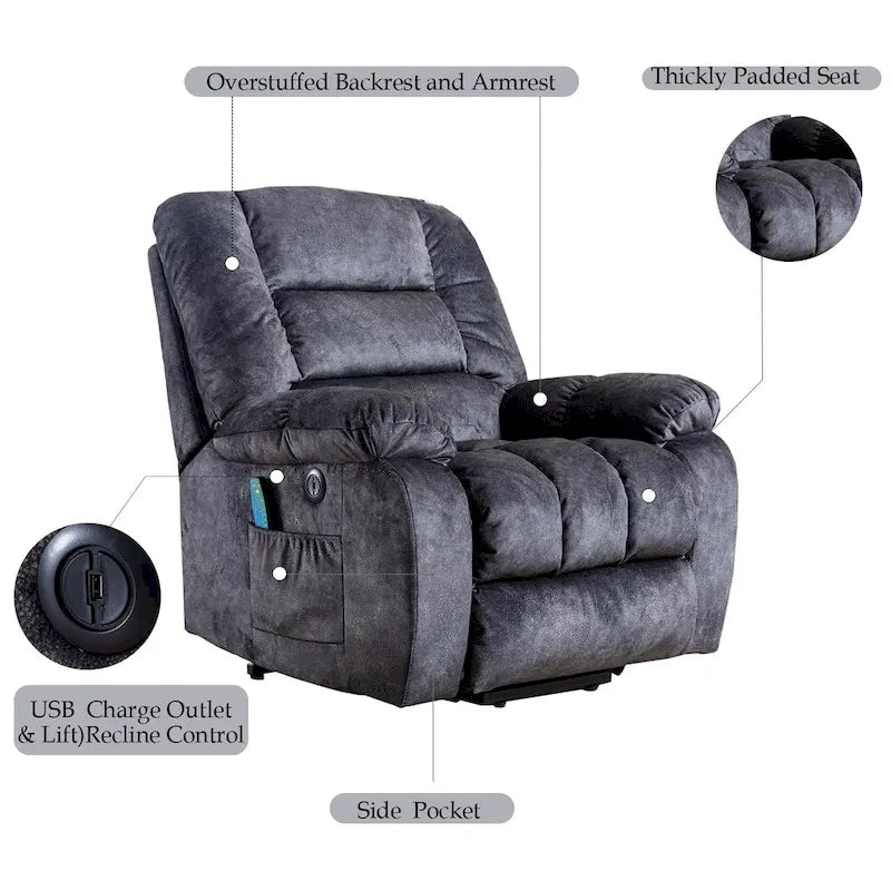 Fauteuil inclinable massant releveur pour personnes âgées