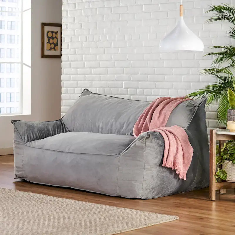 Fauteuil poire surdimensionné 2 places en velours avec accoudoirs