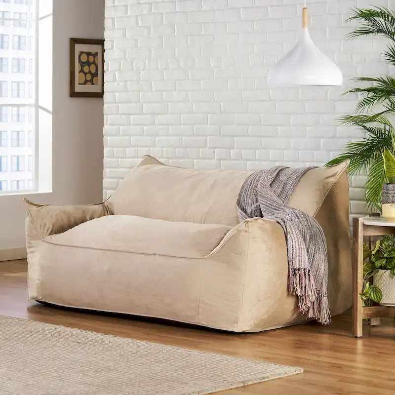 Fauteuil poire surdimensionné 2 places en velours avec accoudoirs