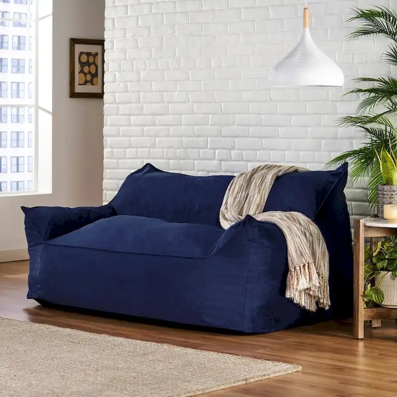 Fauteuil poire surdimensionné 2 places en velours avec accoudoirs