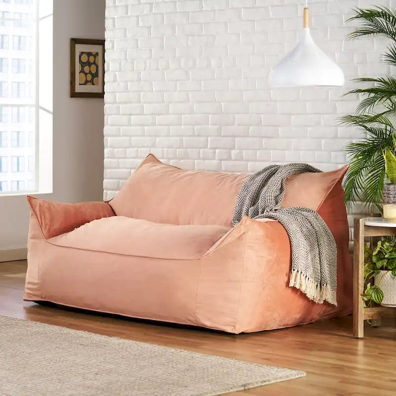Fauteuil poire surdimensionné 2 places en velours avec accoudoirs