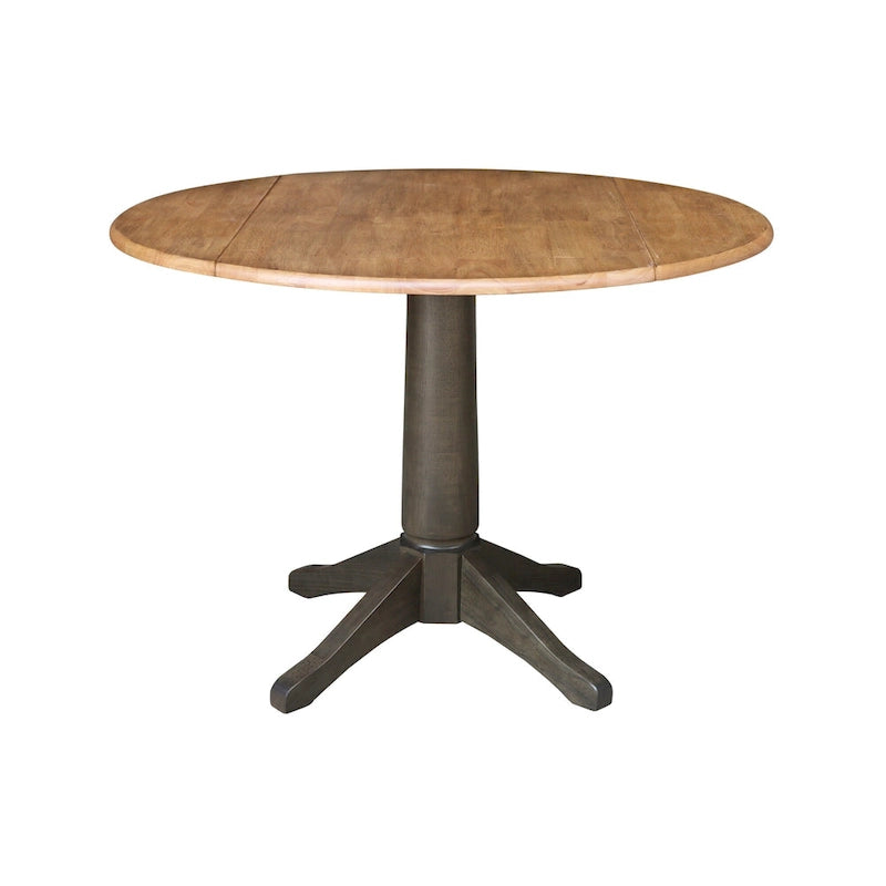 Table à manger ronde de 42 po à rallonges avec 2 chaises à dossier ajouré, Noyer/Gris délavé