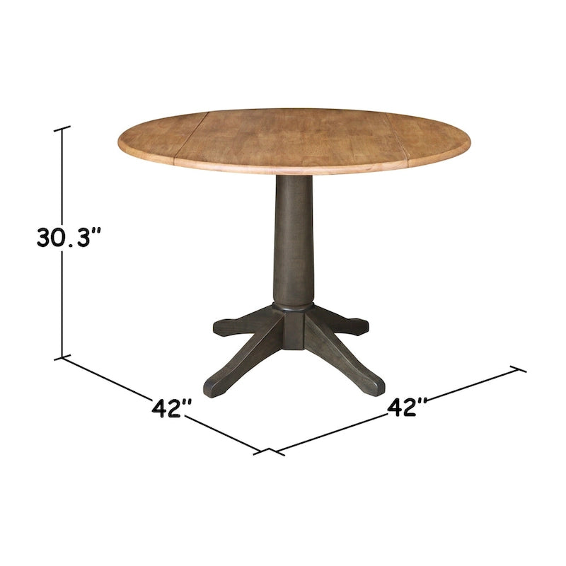 Table à manger ronde de 42 po à rallonges avec 2 chaises à dossier ajouré, Noyer/Gris délavé