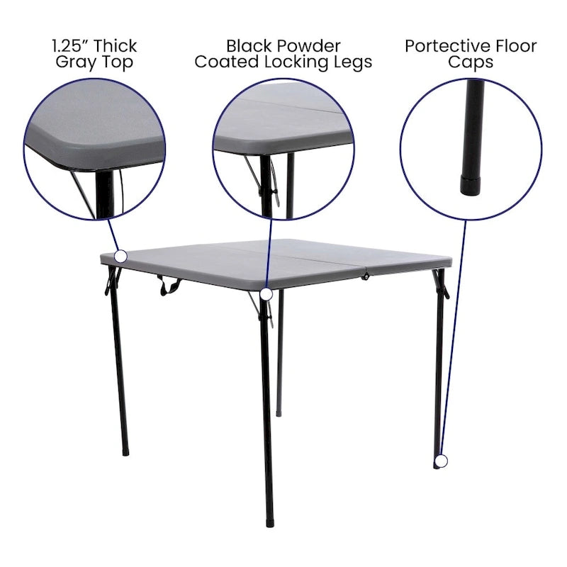 Table pliante carrée en plastique de 86,26 cm avec poignée de transport