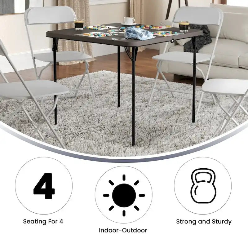 Table pliante carrée en plastique de 86,26 cm avec poignée de transport