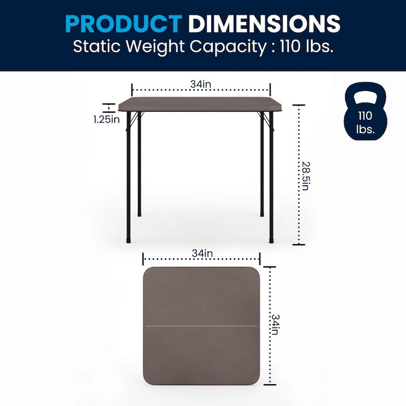 Table pliante carrée en plastique de 86,26 cm avec poignée de transport