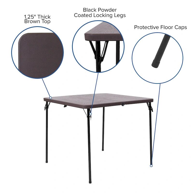 Table pliante carrée en plastique de 86,26 cm avec poignée de transport