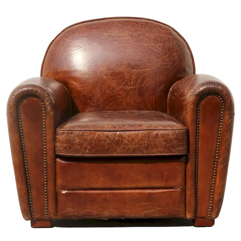 Fauteuil club en cuir véritable Paris, marron