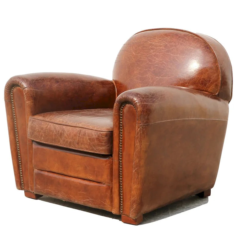 Fauteuil club en cuir véritable Paris, marron
