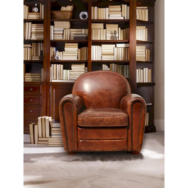 Fauteuil club en cuir véritable Paris, marron