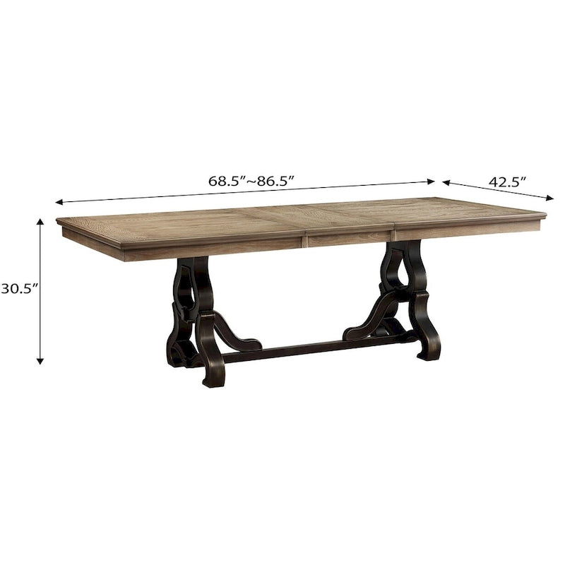 Table à manger érable et noir avec rallonge amovible de 45 cm