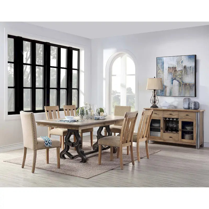 Table à manger érable et noir avec rallonge amovible de 45 cm