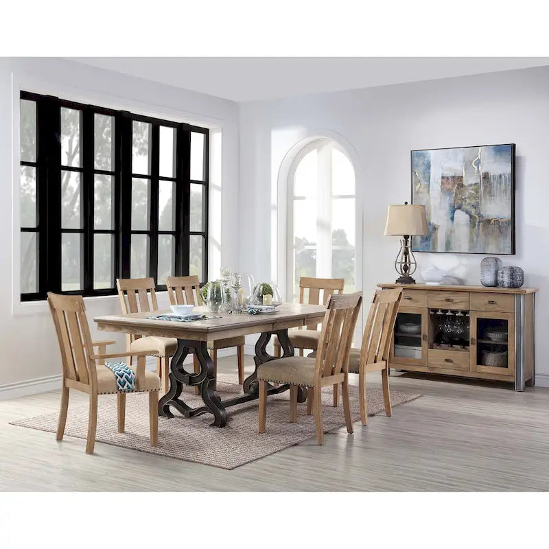 Table à manger érable et noir avec rallonge amovible de 45 cm