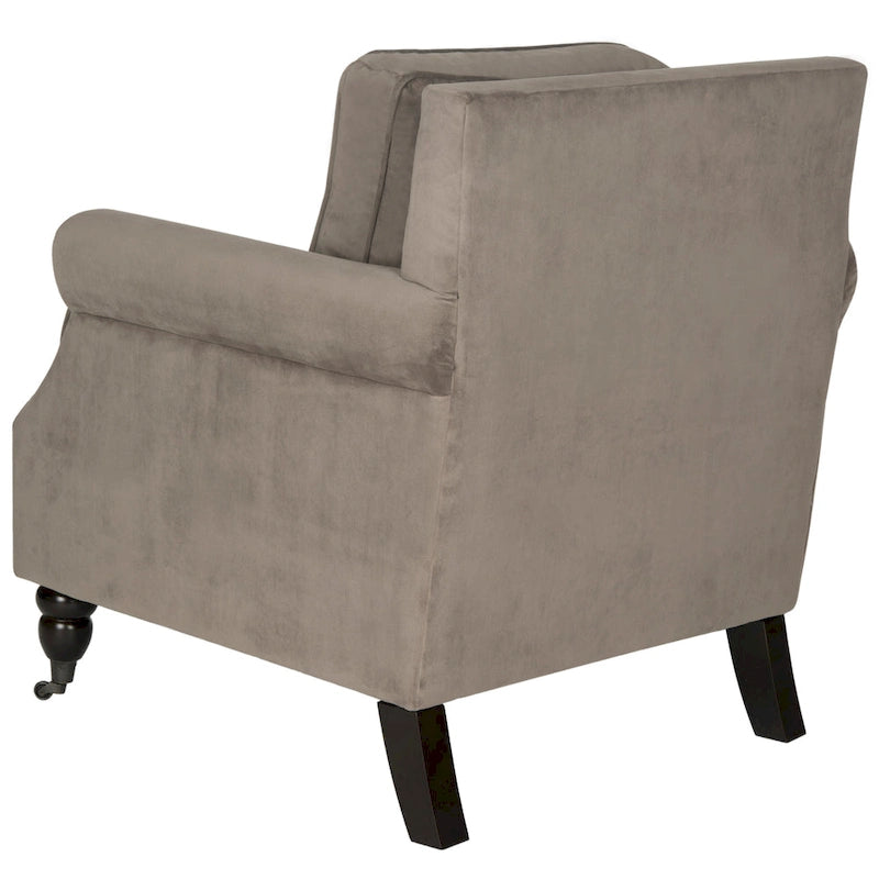 Fauteuil club classique à accoudoirs arrondis avec revêtement en lin et détails cloutés