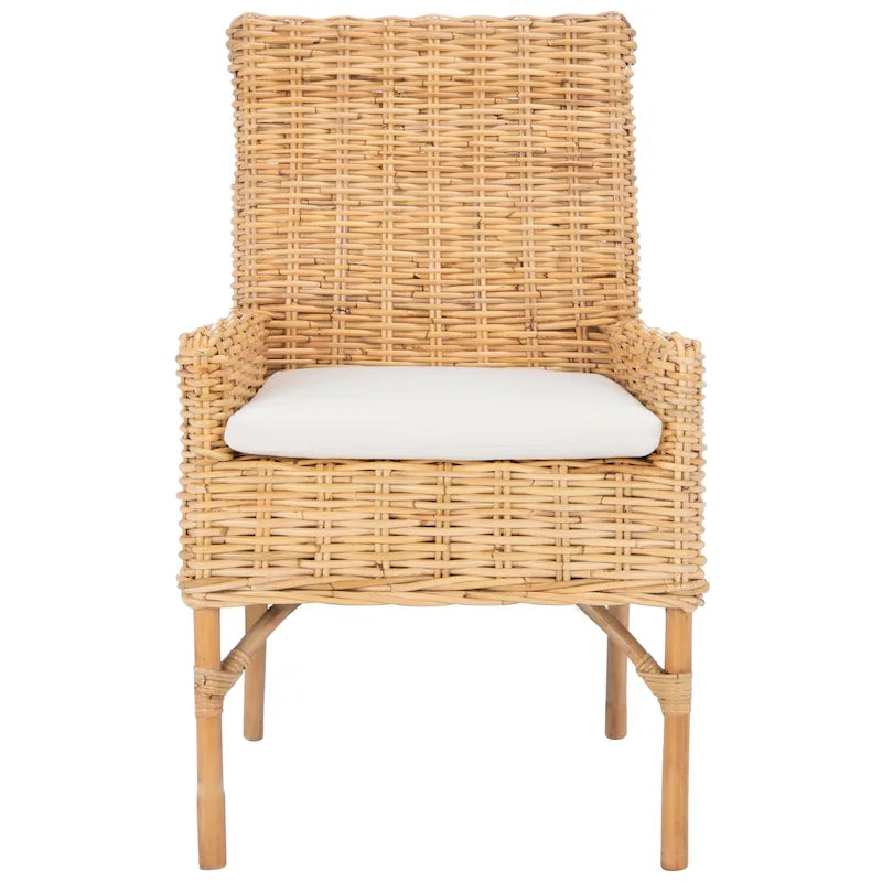 Fauteuil d'appoint en rotin côtier avec coussin blanc, 19 po L x 23 po P x 38 po H
