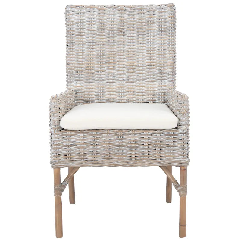 Fauteuil d'appoint en rotin côtier avec coussin blanc, 19 po L x 23 po P x 38 po H