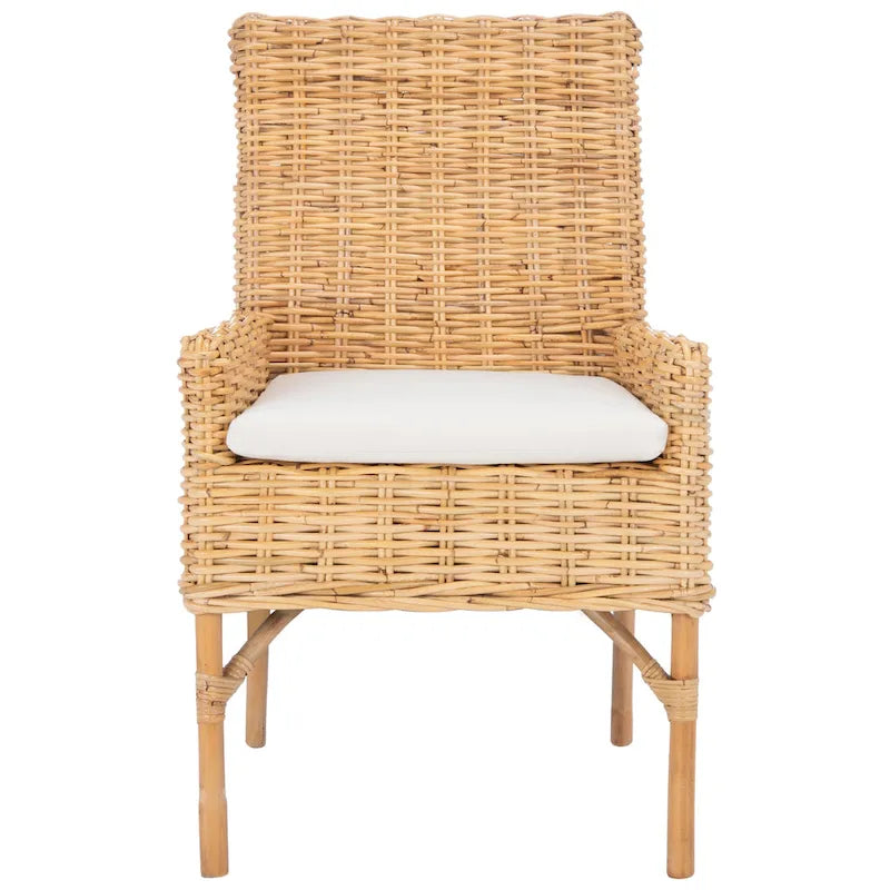 Fauteuil d'appoint en rotin côtier avec coussin blanc, 19 po L x 23 po P x 38 po H