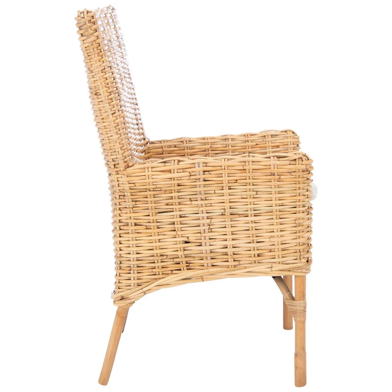 Fauteuil d'appoint en rotin côtier avec coussin blanc, 19 po L x 23 po P x 38 po H