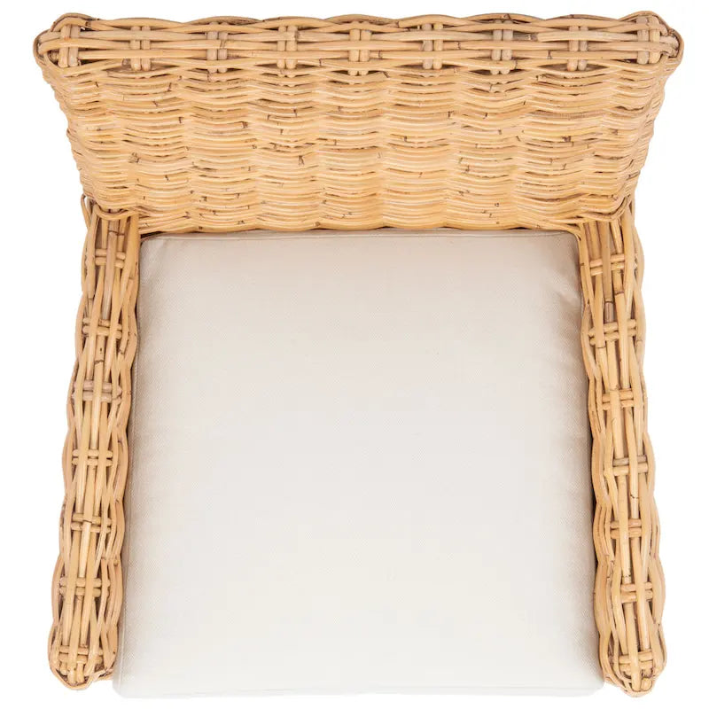 Fauteuil d'appoint en rotin côtier avec coussin blanc, 19 po L x 23 po P x 38 po H