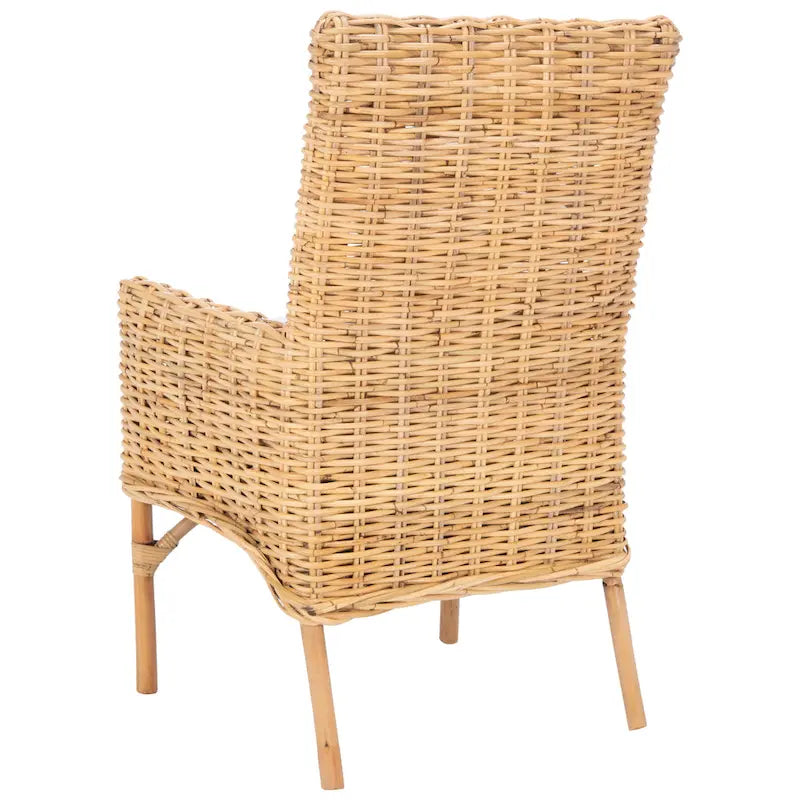 Fauteuil d'appoint en rotin côtier avec coussin blanc, 19 po L x 23 po P x 38 po H