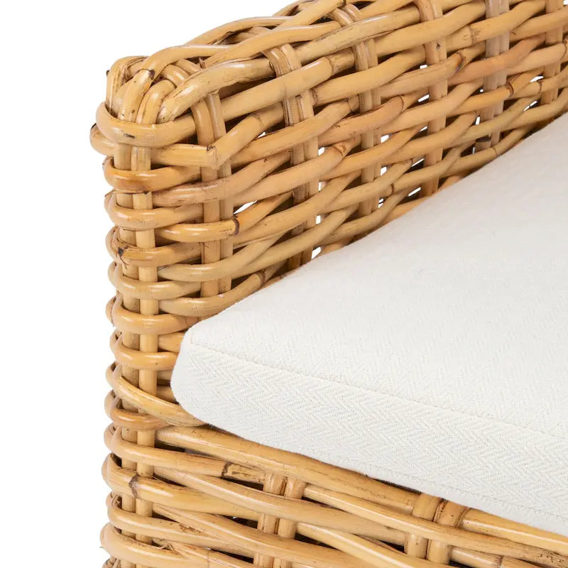 Fauteuil d'appoint en rotin côtier avec coussin blanc, 19 po L x 23 po P x 38 po H