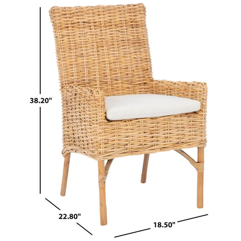 Fauteuil d'appoint en rotin côtier avec coussin blanc, 19 po L x 23 po P x 38 po H