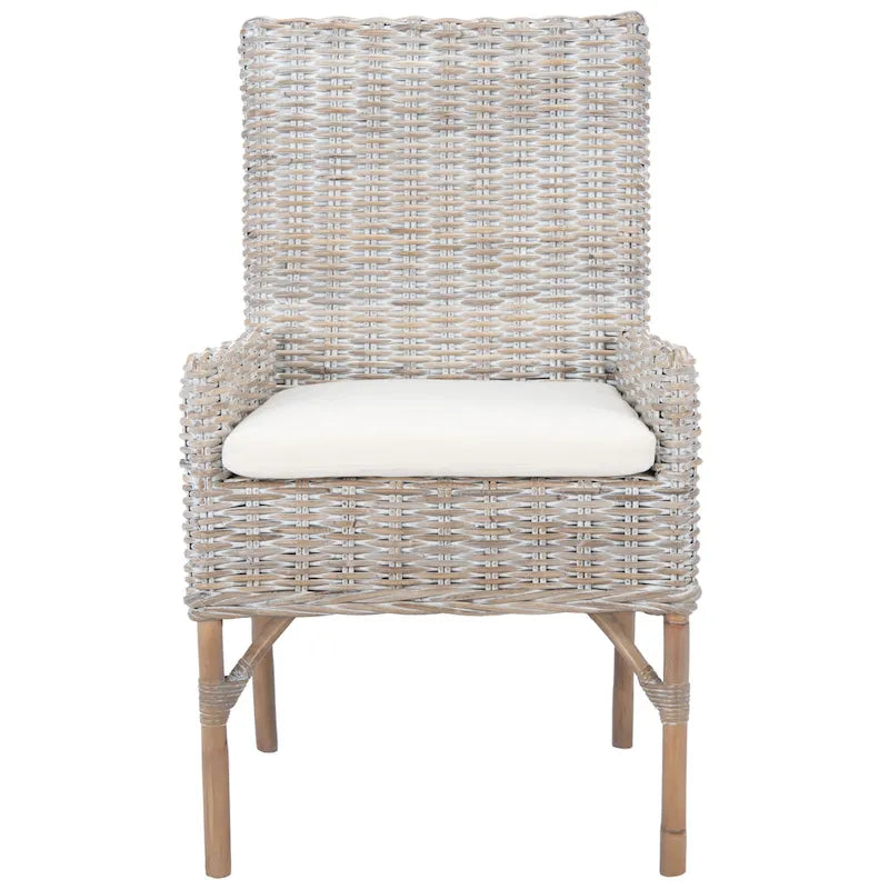 Fauteuil d'appoint en rotin côtier avec coussin blanc, 19 po L x 23 po P x 38 po H