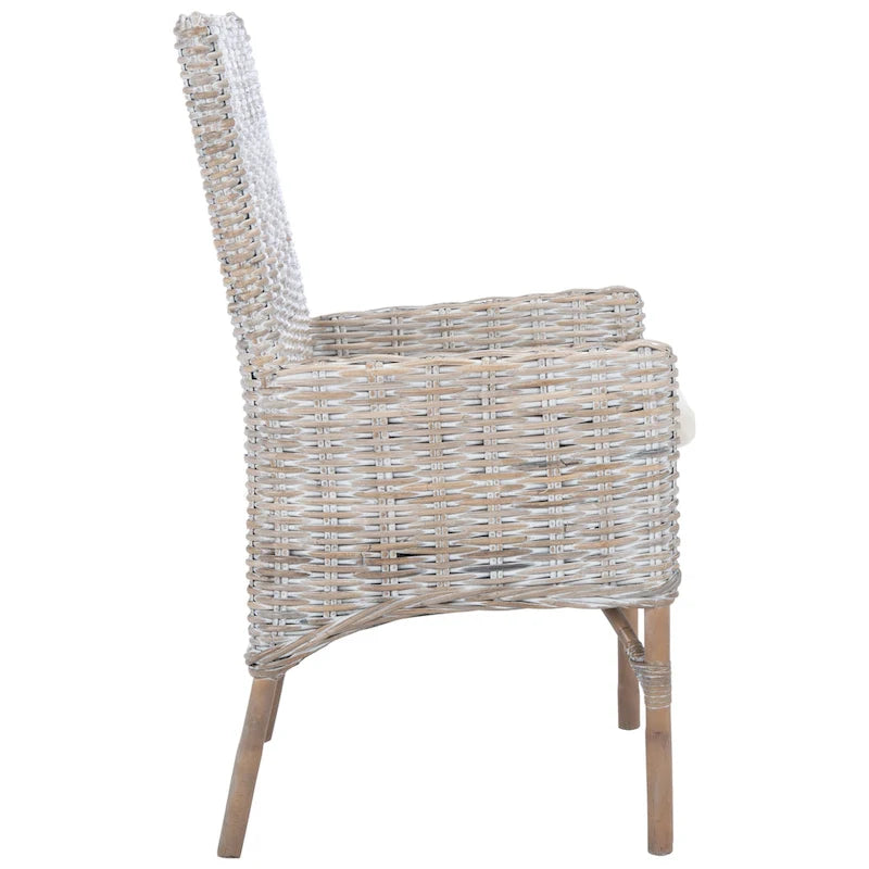 Fauteuil d'appoint en rotin côtier avec coussin blanc, 19 po L x 23 po P x 38 po H