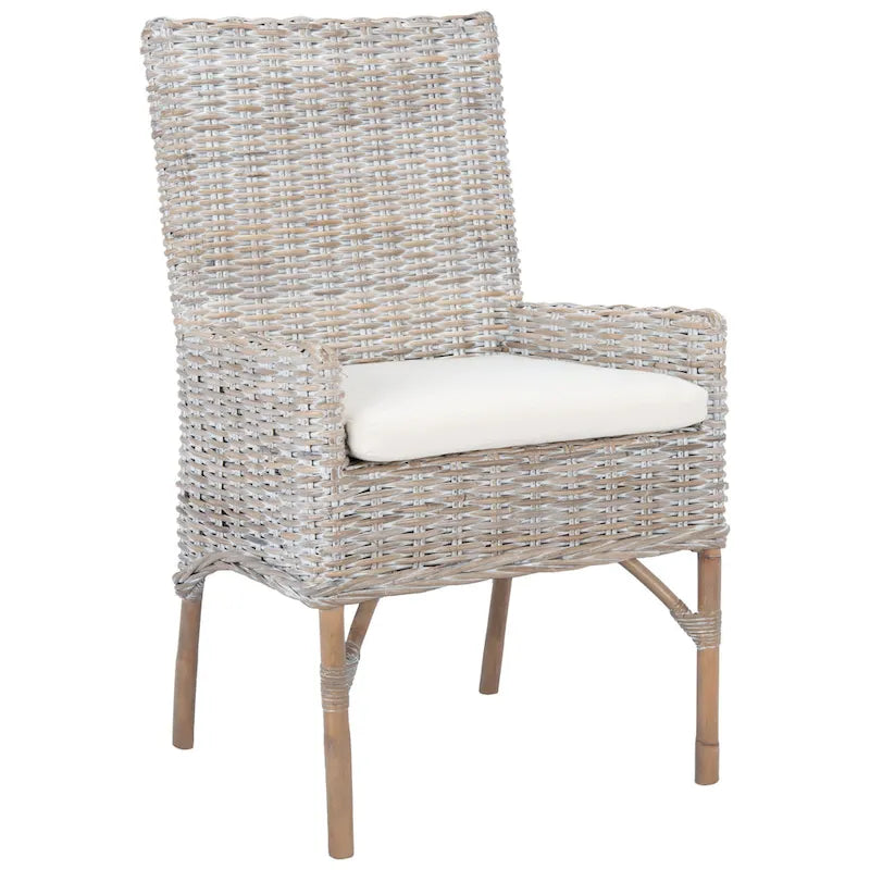 Fauteuil d'appoint en rotin côtier avec coussin blanc, 19 po L x 23 po P x 38 po H