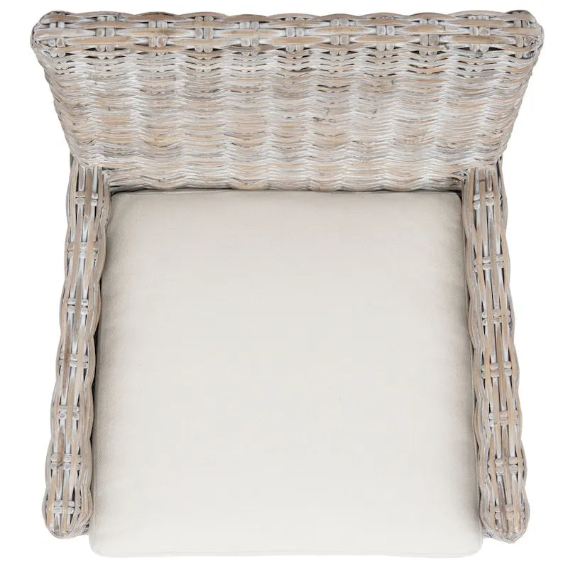 Fauteuil d'appoint en rotin côtier avec coussin blanc, 19 po L x 23 po P x 38 po H