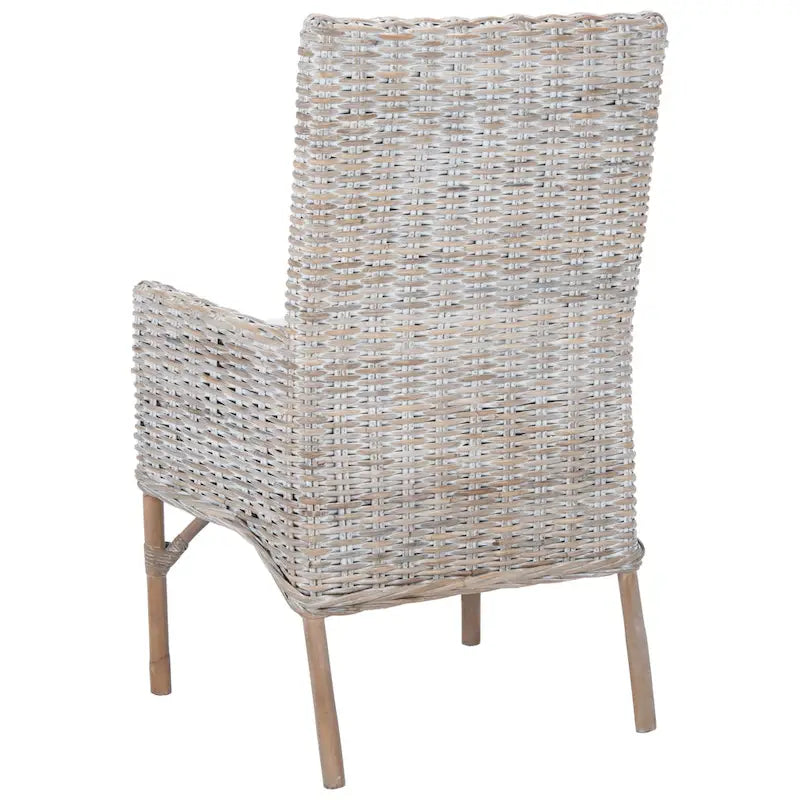 Fauteuil d'appoint en rotin côtier avec coussin blanc, 19 po L x 23 po P x 38 po H
