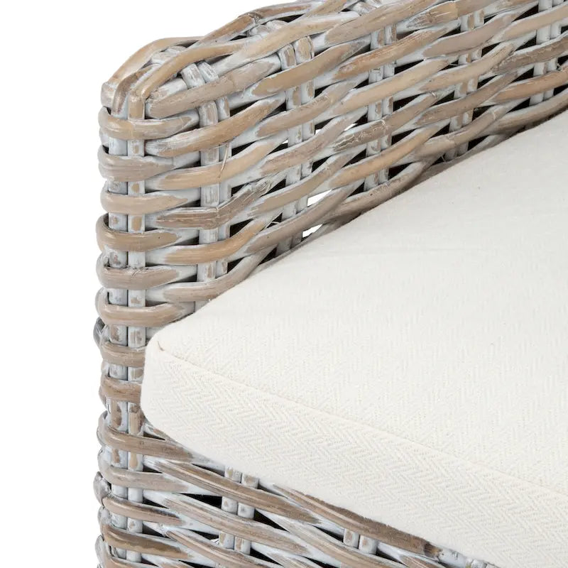 Fauteuil d'appoint en rotin côtier avec coussin blanc, 19 po L x 23 po P x 38 po H