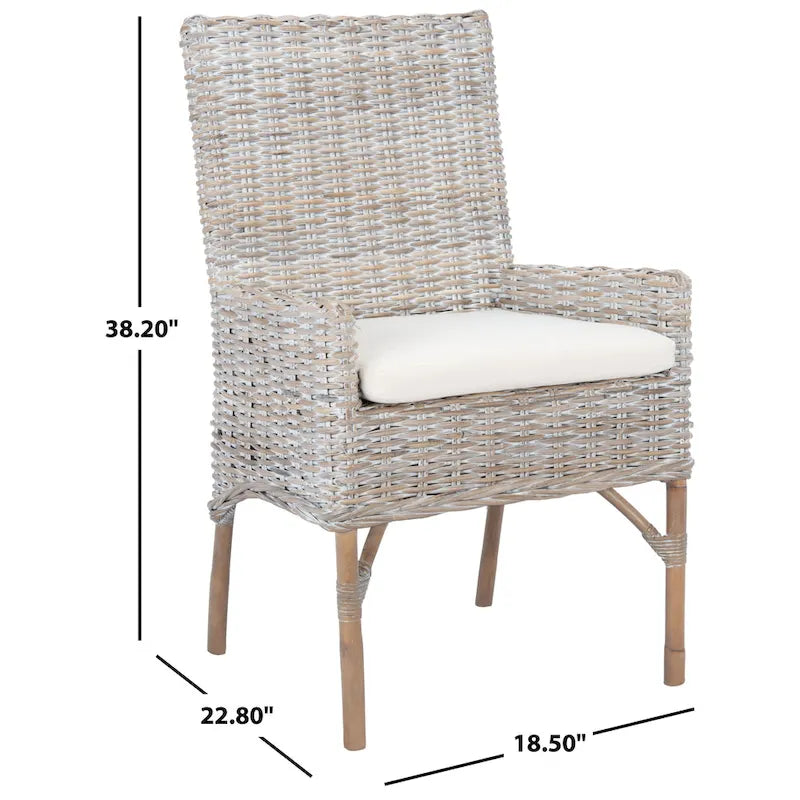 Fauteuil d'appoint en rotin côtier avec coussin blanc, 19 po L x 23 po P x 38 po H
