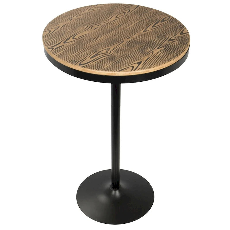 Table de bar/dînette industrielle ronde réglable, brun naturel et noir, 68,5 cm de large