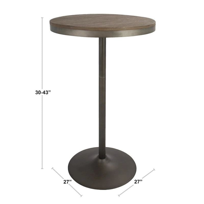 Table de bar/dînette industrielle ronde réglable, brun naturel et noir, 68,5 cm de large