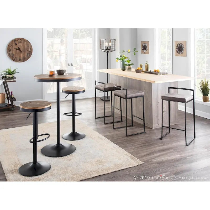 Table de bar/dînette industrielle ronde réglable, brun naturel et noir, 68,5 cm de large